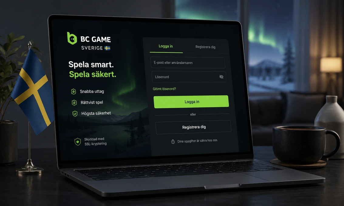 واجهة تسجيل الدخول وإنشاء الحساب في BC Game Sweden